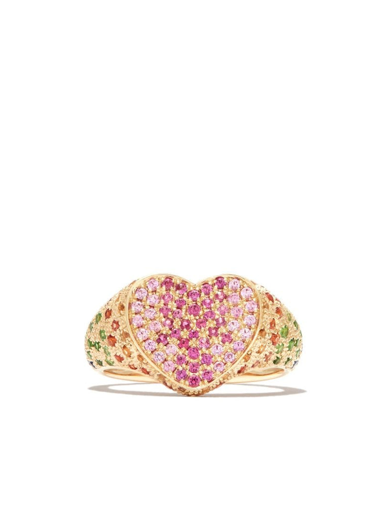 9k Yellow Gold Heart Diamond Mini Signet Ring