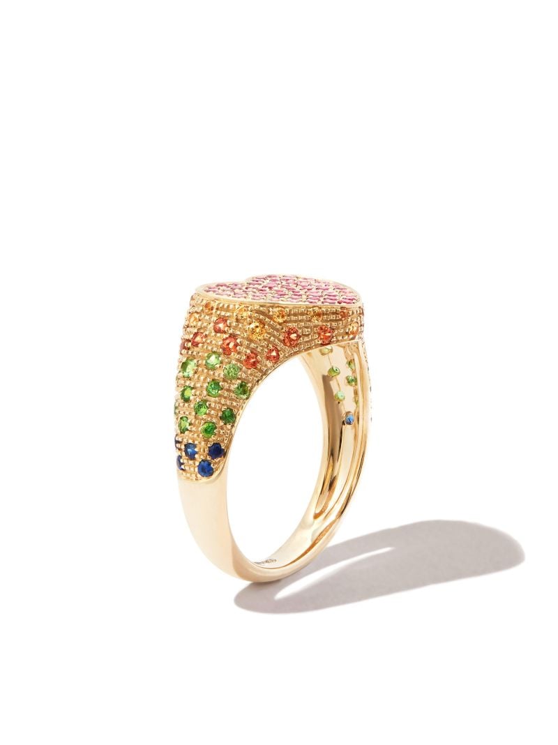 9k Yellow Gold Heart Diamond Mini Signet Ring
