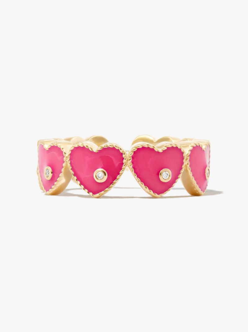 9k Yellow Gold Mini Coeur Enamel Diamond Ring