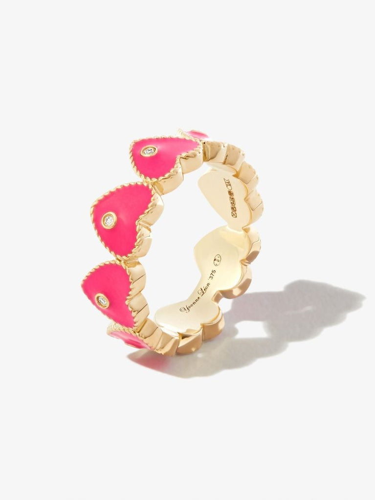 9k Yellow Gold Mini Coeur Enamel Diamond Ring