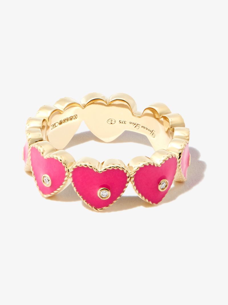 9k Yellow Gold Mini Coeur Enamel Diamond Ring