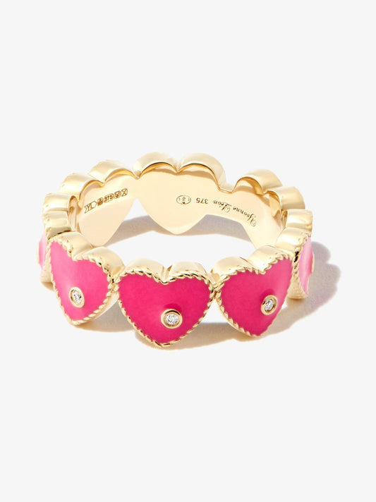 9k Yellow Gold Mini Coeur Enamel Diamond Ring