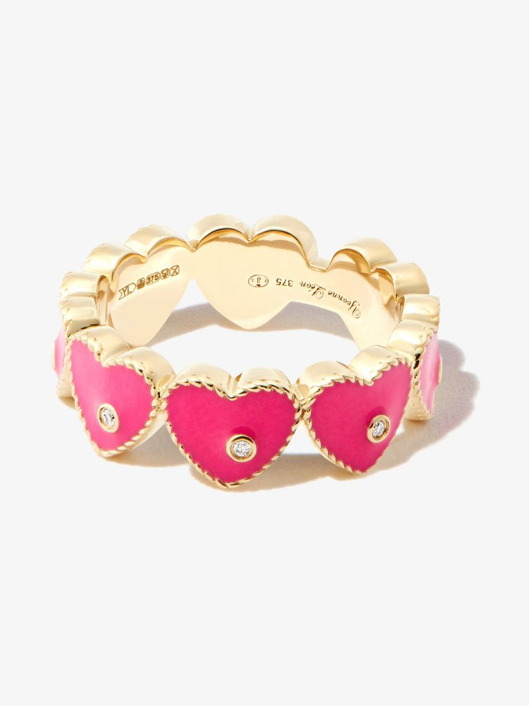 9k Yellow Gold Mini Coeur Enamel Diamond Ring