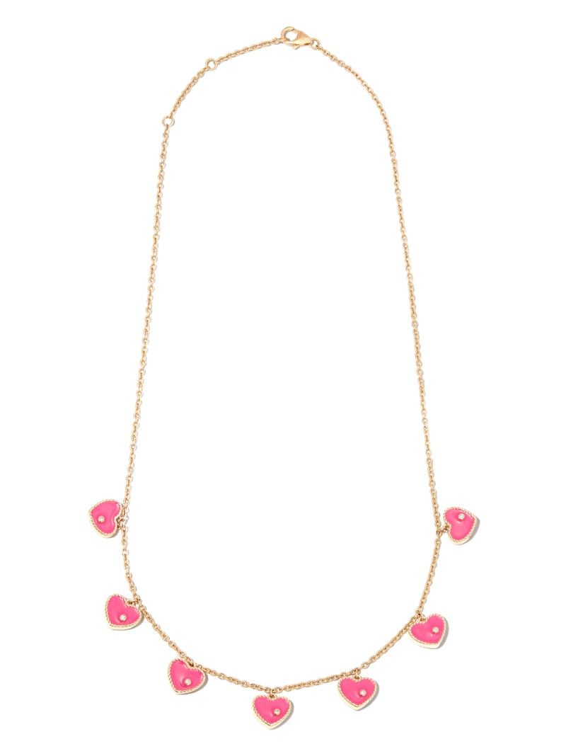 9k Yellow Gold Coeur Enamel Diamond Necklace