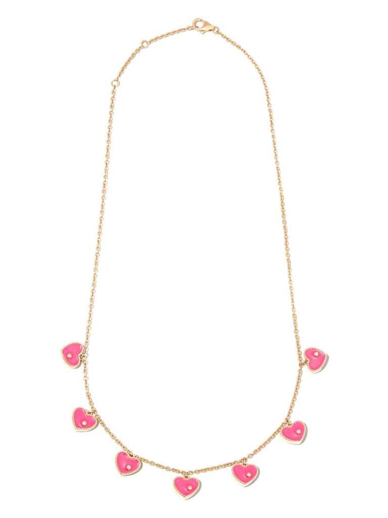 9k Yellow Gold Coeur Enamel Diamond Necklace