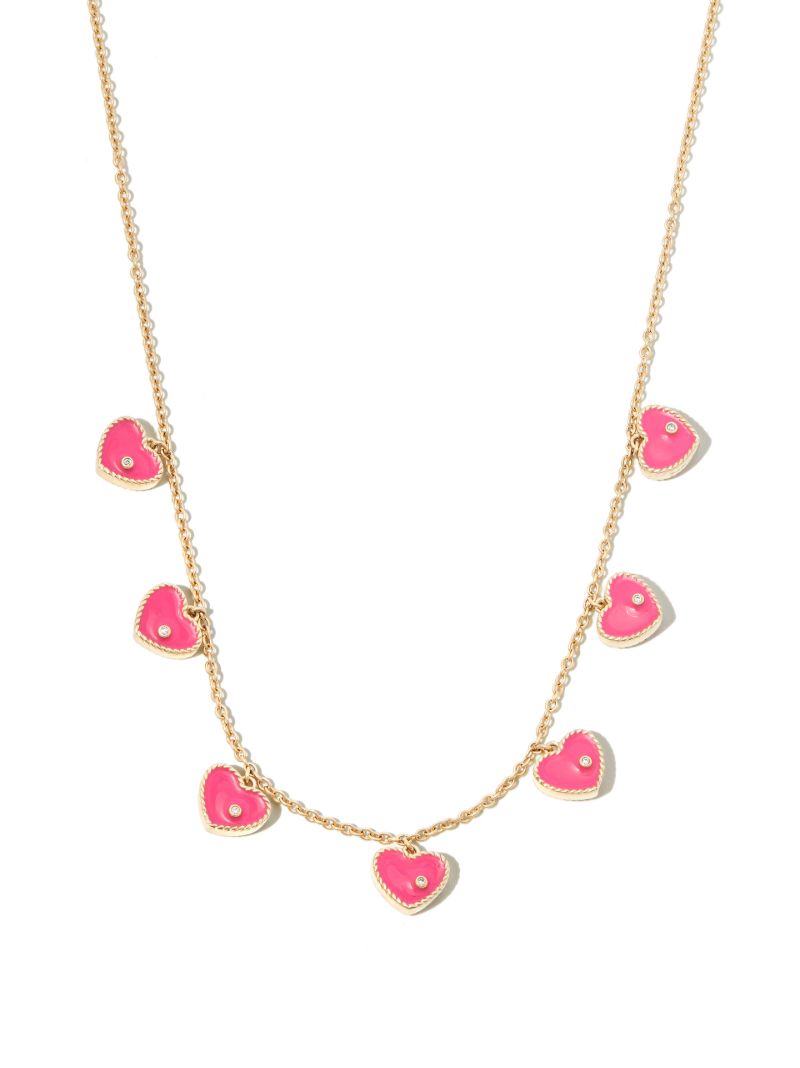 9k Yellow Gold Coeur Enamel Diamond Necklace