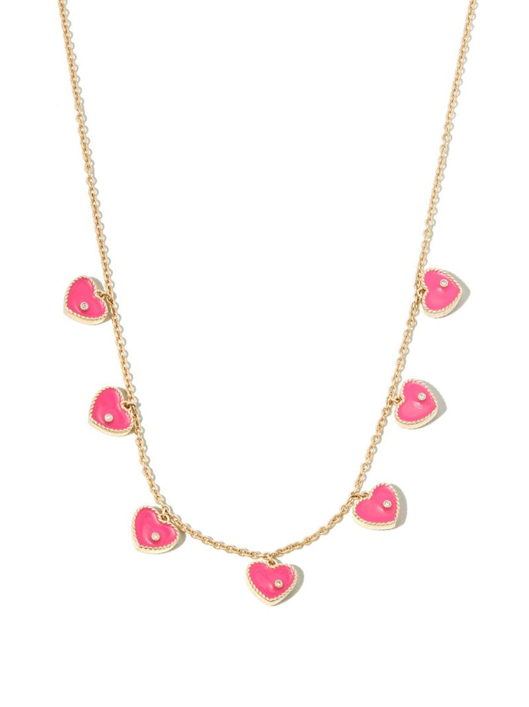 9k Yellow Gold Coeur Enamel Diamond Necklace