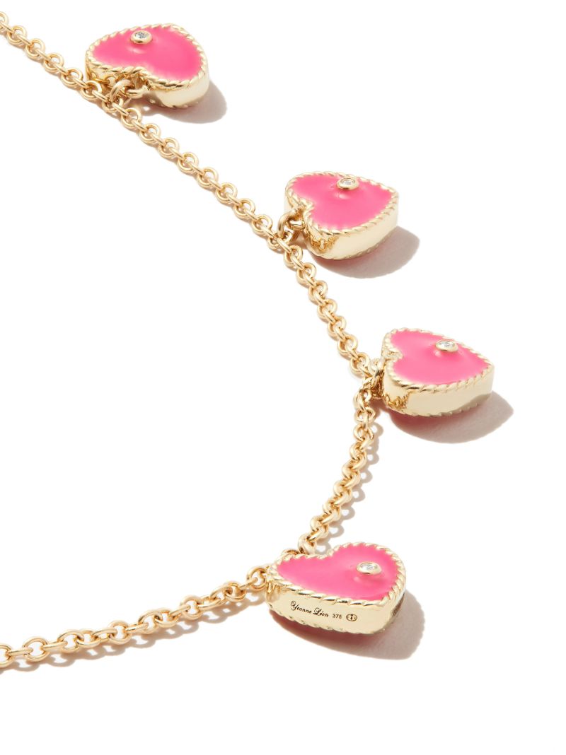 9k Yellow Gold Coeur Enamel Diamond Necklace