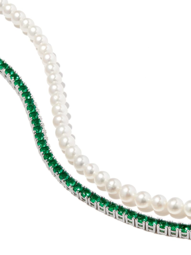 Sterling Silver Pearl Crystal Tennis Bracelet Set