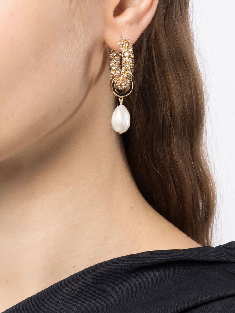 Gold-tone Pearl and Crystal Hoop Earrings