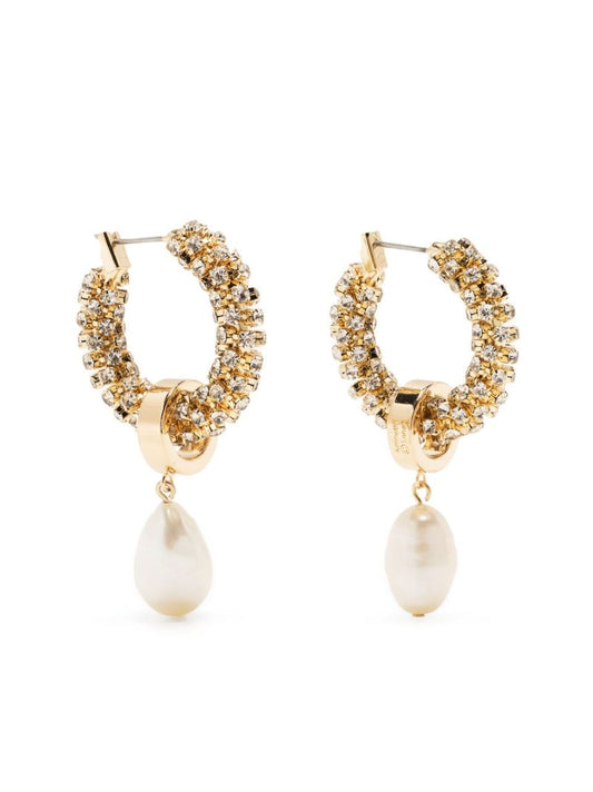 Gold-tone Pearl and Crystal Hoop Earrings