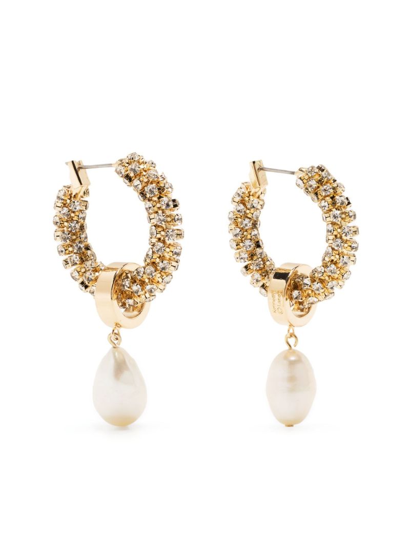 Gold-tone Pearl and Crystal Hoop Earrings