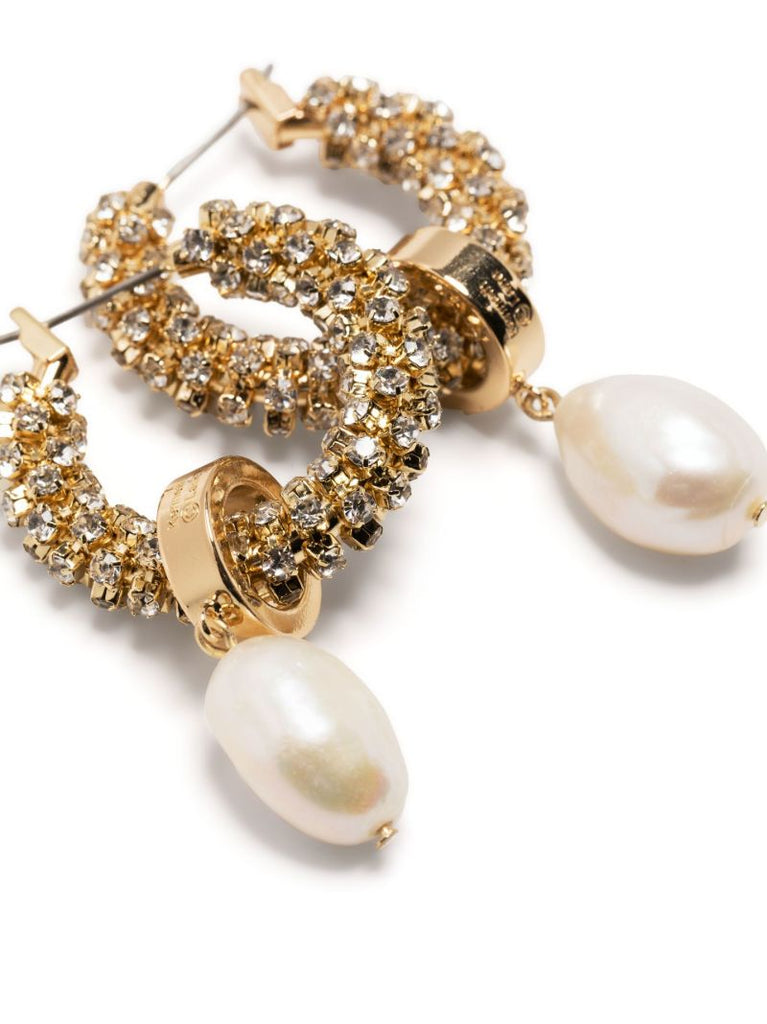 Gold-tone Pearl and Crystal Hoop Earrings