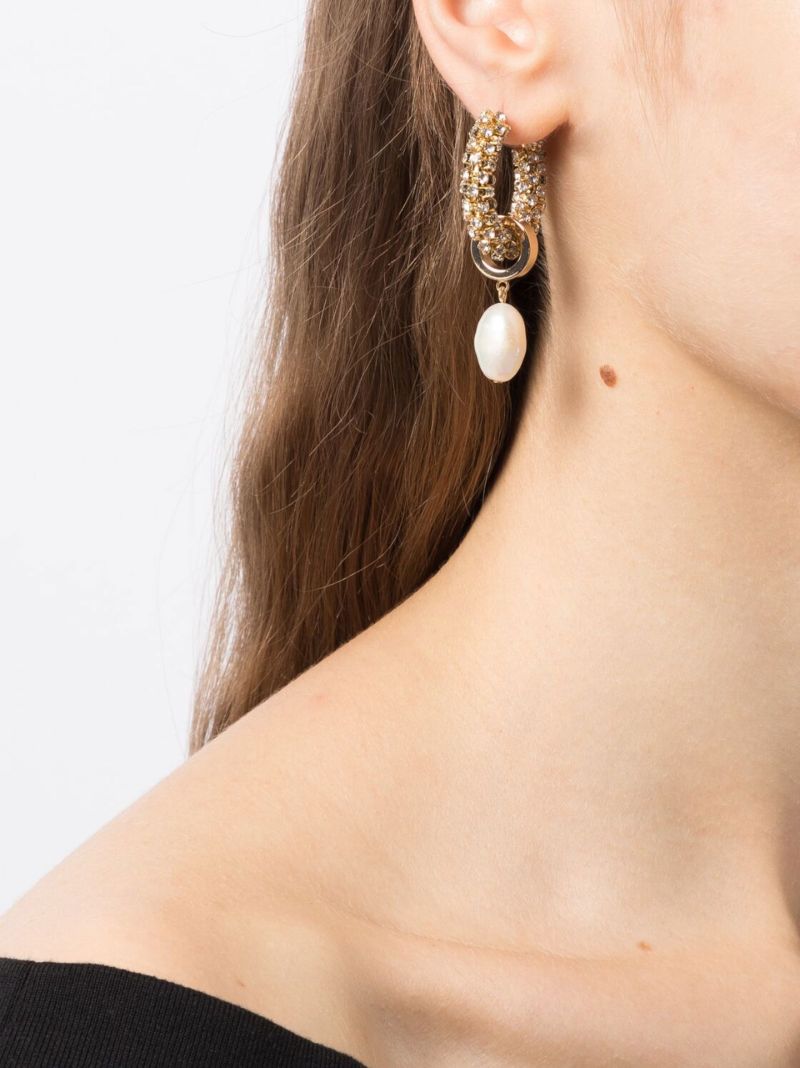 Gold-tone Pearl and Crystal Hoop Earrings