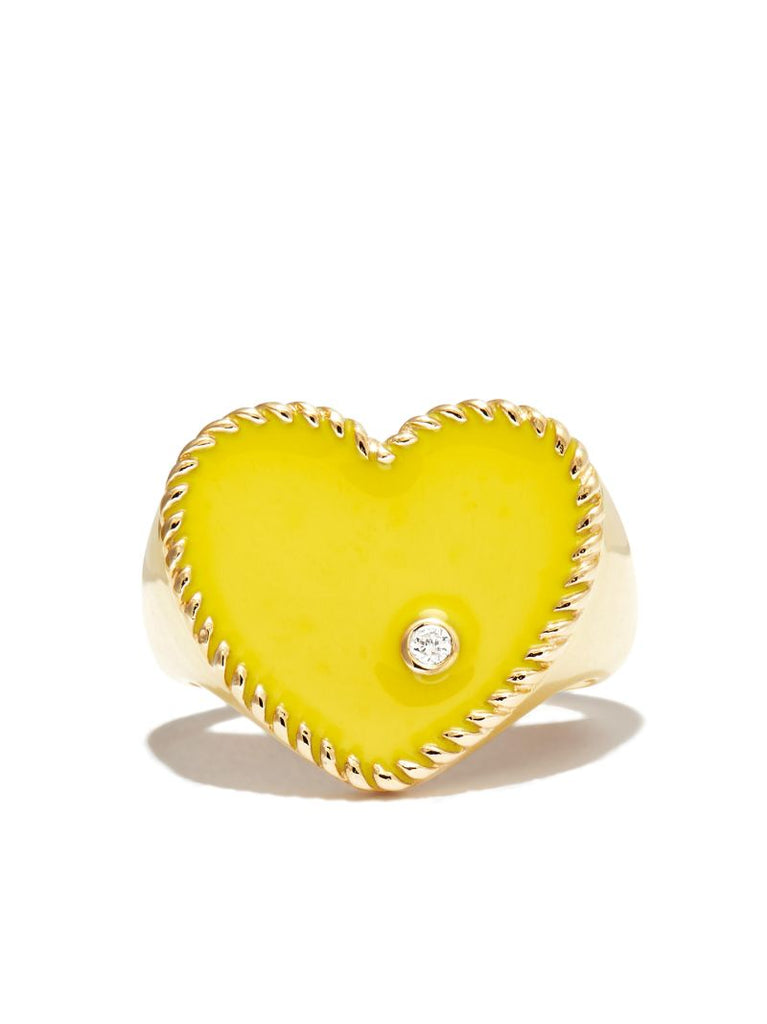 9k Yellow Gold Diamond Heart Signet Ring
