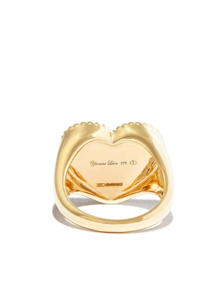 9k Yellow Gold Diamond Heart Signet Ring