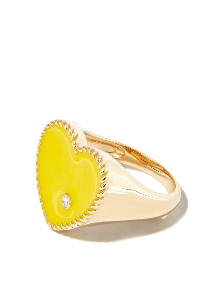 9k Yellow Gold Diamond Heart Signet Ring