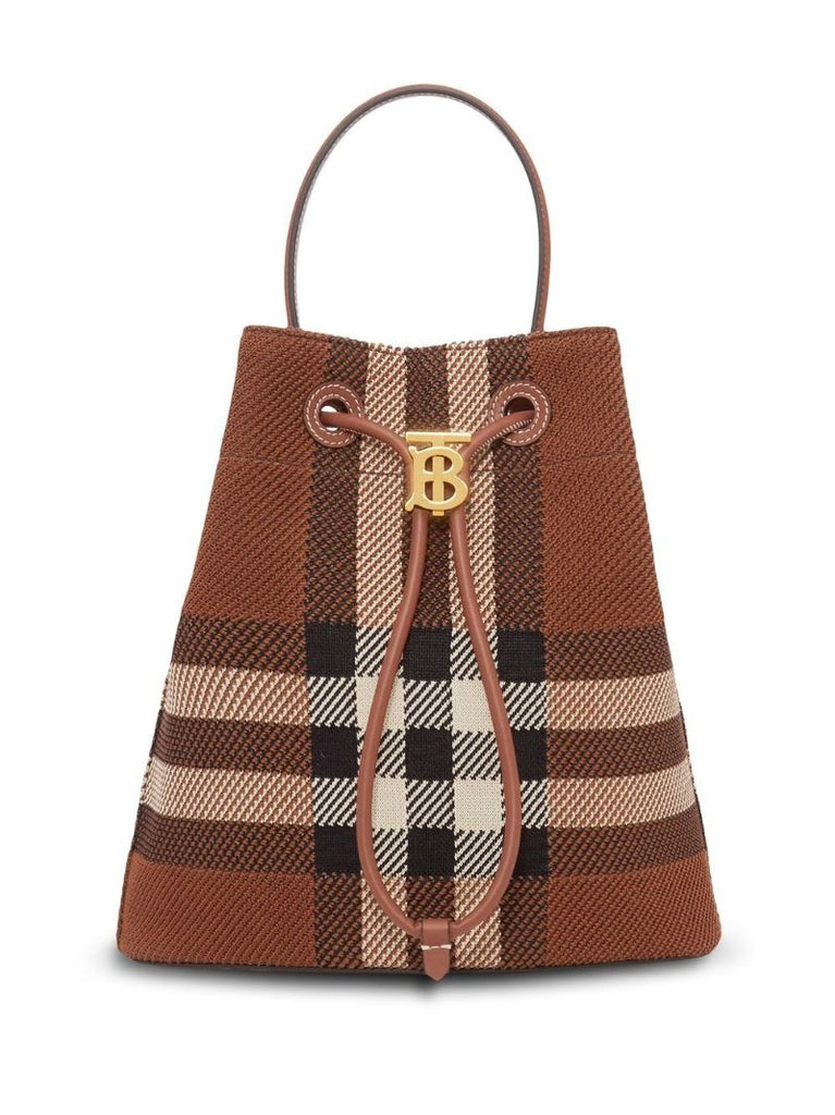 Brown Small Check Tb Bucket Bag