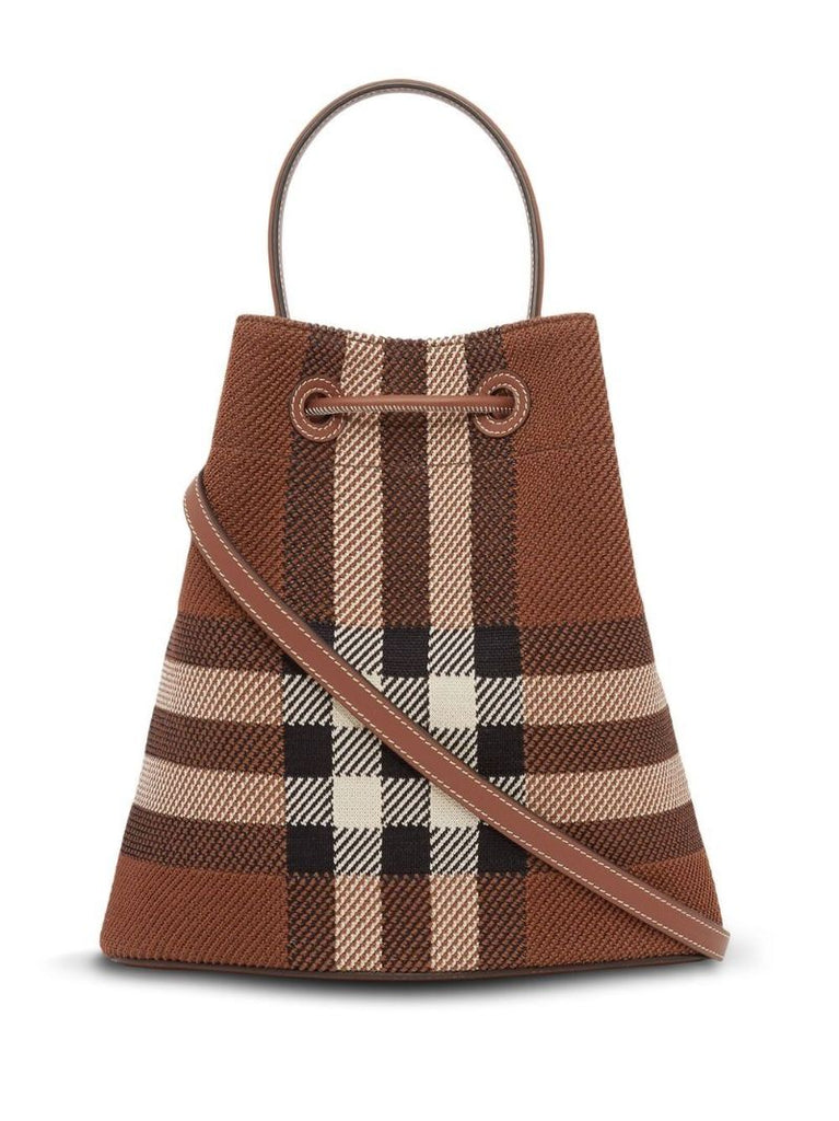 Brown Small Check Tb Bucket Bag