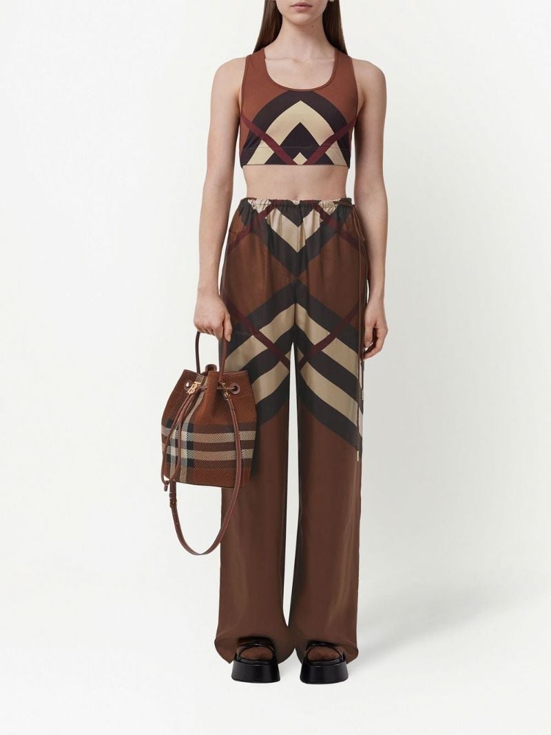 Brown Small Check Tb Bucket Bag
