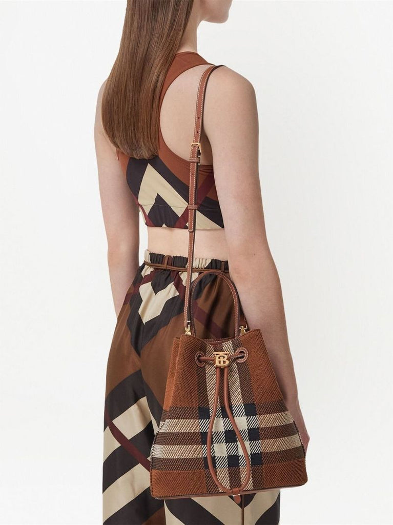 Brown Small Check Tb Bucket Bag
