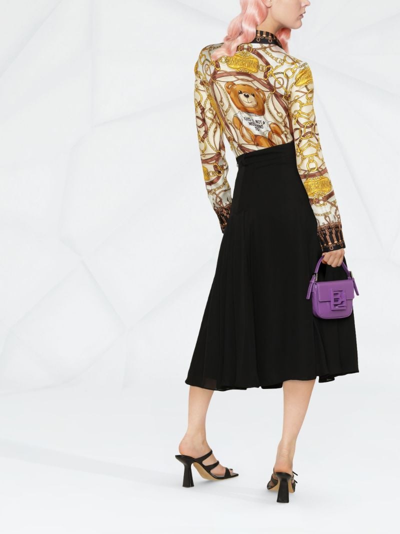 Back Teddy Bear Print Silk Shirt