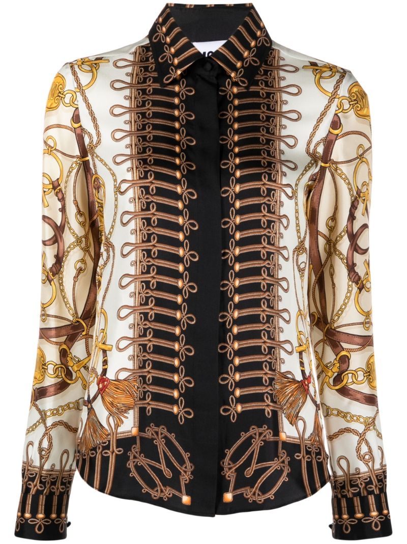 Back Teddy Bear Print Silk Shirt