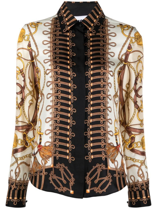 Back Teddy Bear Print Silk Shirt