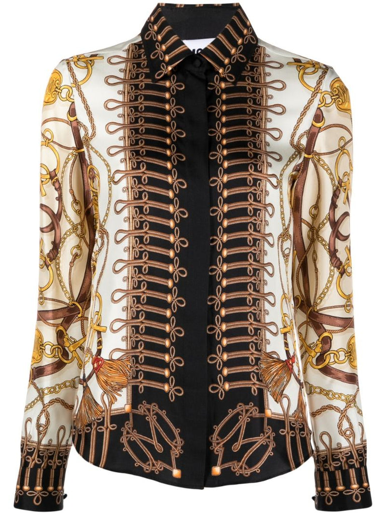 Back Teddy Bear Print Silk Shirt