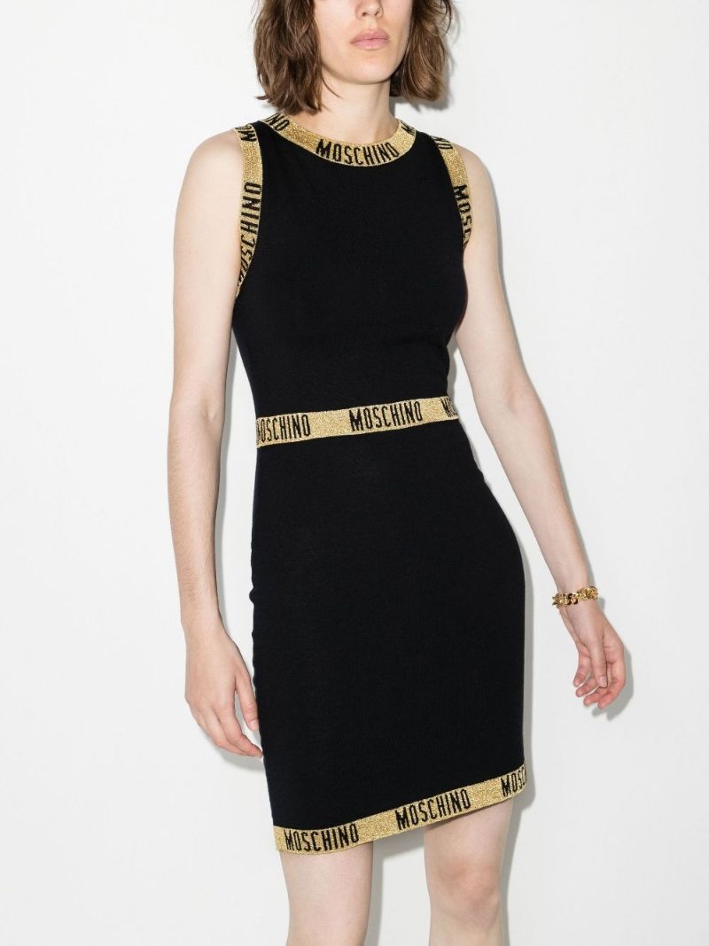 Black Logo Trim Wool Mini Dress