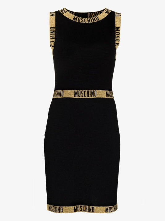 Black Logo Trim Wool Mini Dress