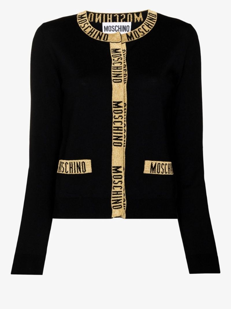 Black Logo Tape Wool Cardigan