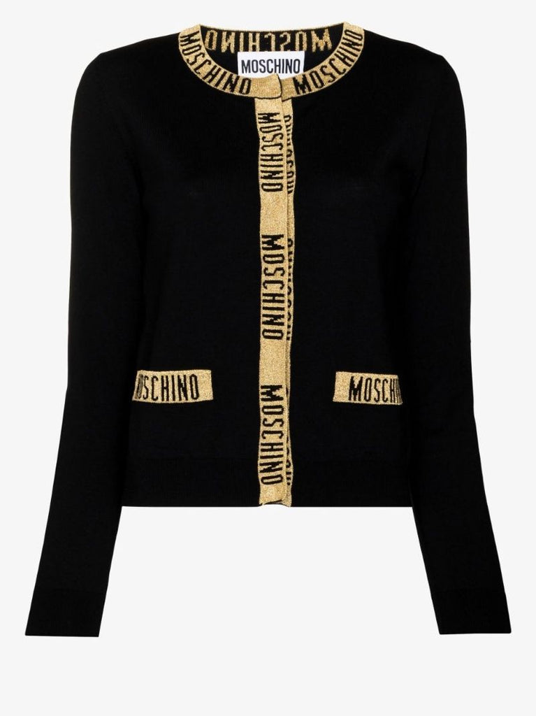 Black Logo Tape Wool Cardigan