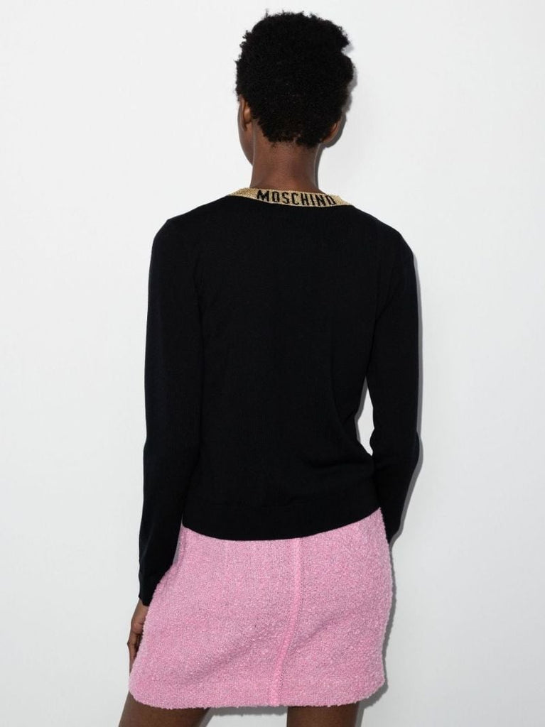 Black Logo Tape Wool Cardigan