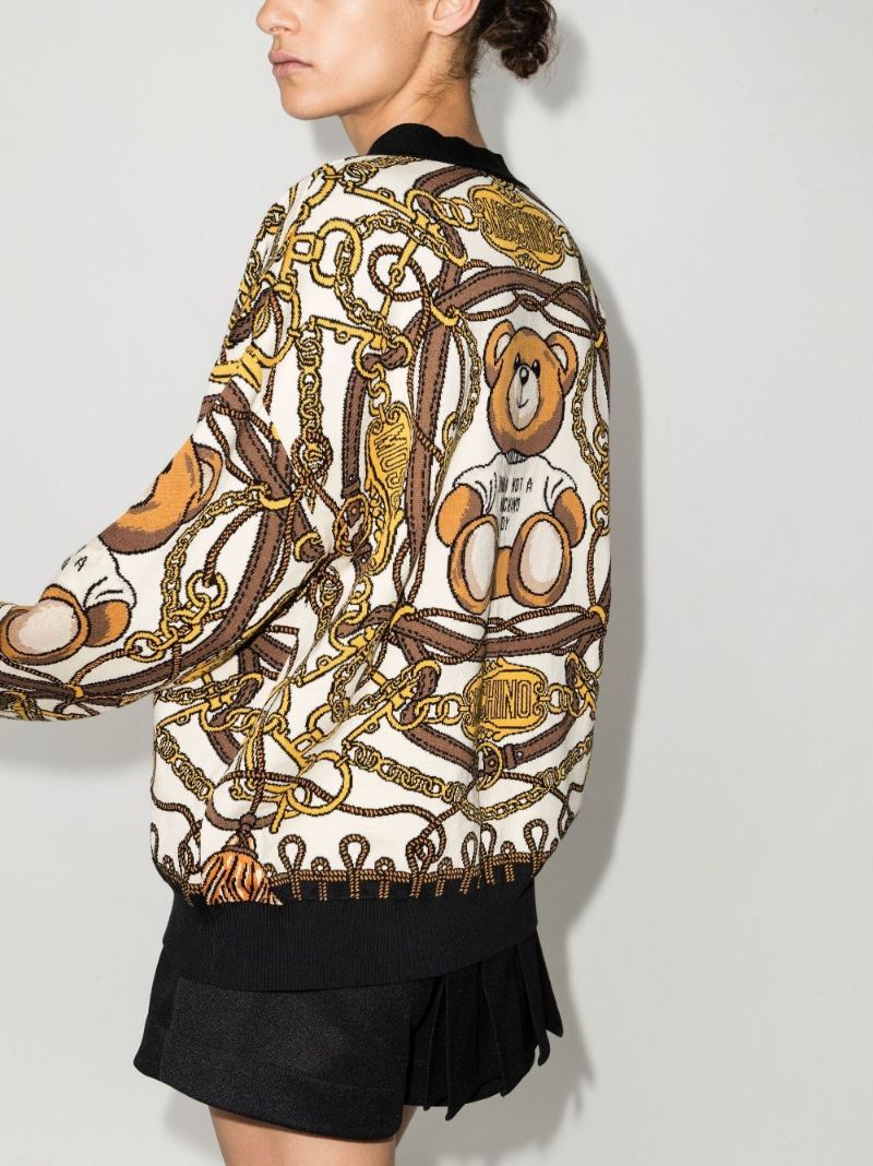 Brown Teddy Bear Jacquard Cotton Cardigan