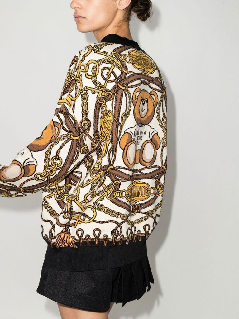 Brown Teddy Bear Jacquard Cotton Cardigan