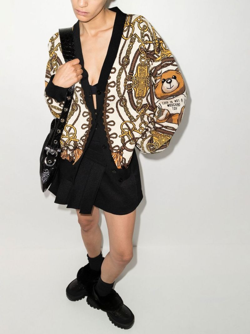 Brown Teddy Bear Jacquard Cotton Cardigan