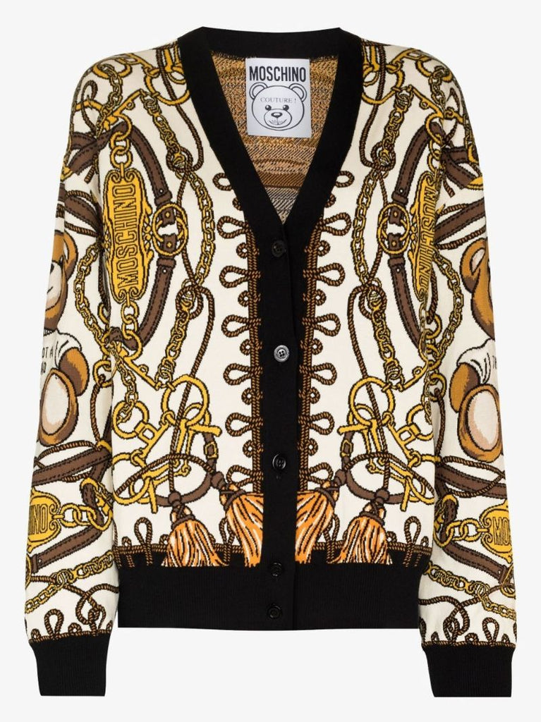 Brown Teddy Bear Jacquard Cotton Cardigan