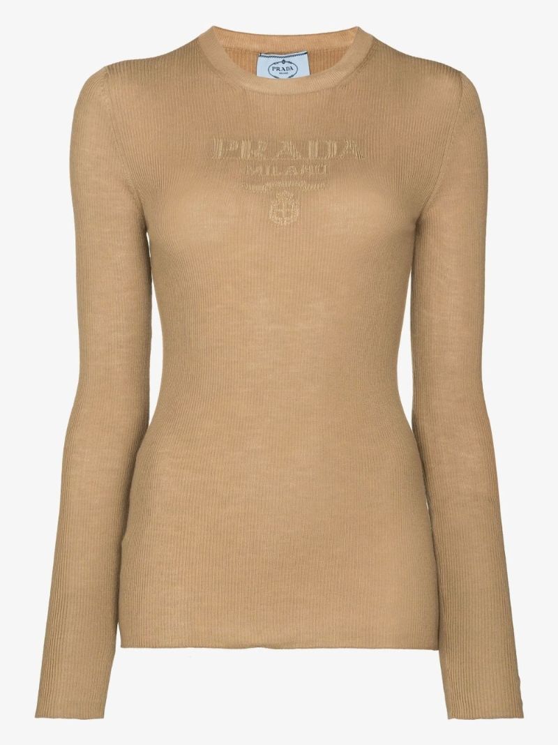 Brown Intarsia Logo Wool Sweater