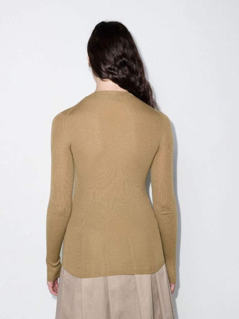 Brown Intarsia Logo Wool Sweater