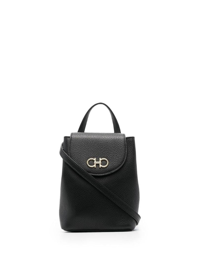 Black Gancini Motif Leather Backpack