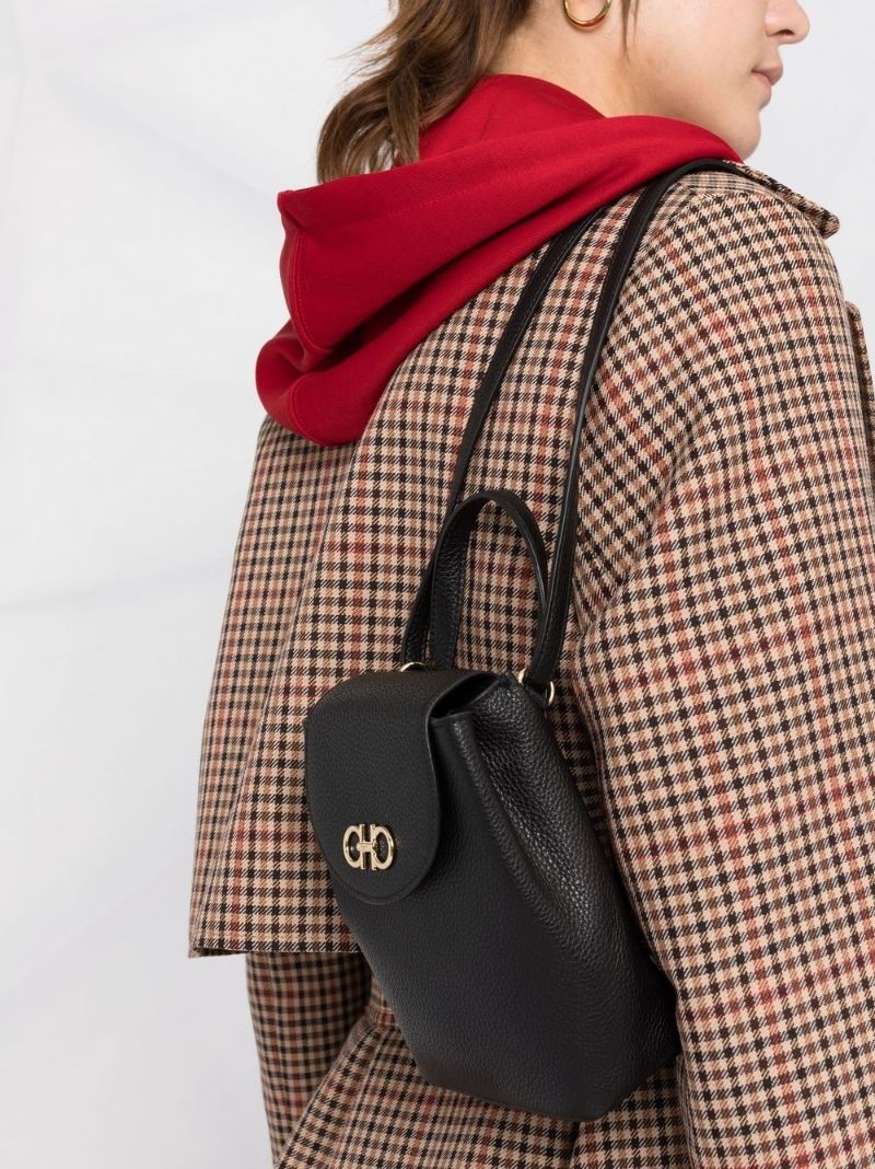 Black Gancini Motif Leather Backpack