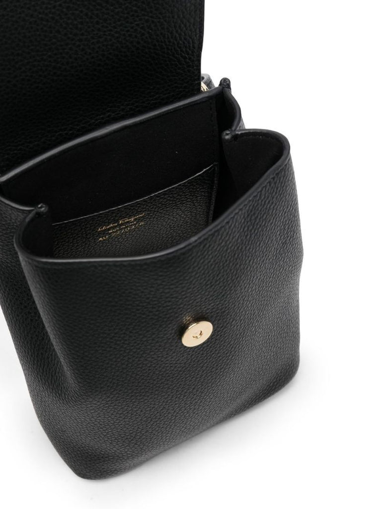 Black Gancini Motif Leather Backpack