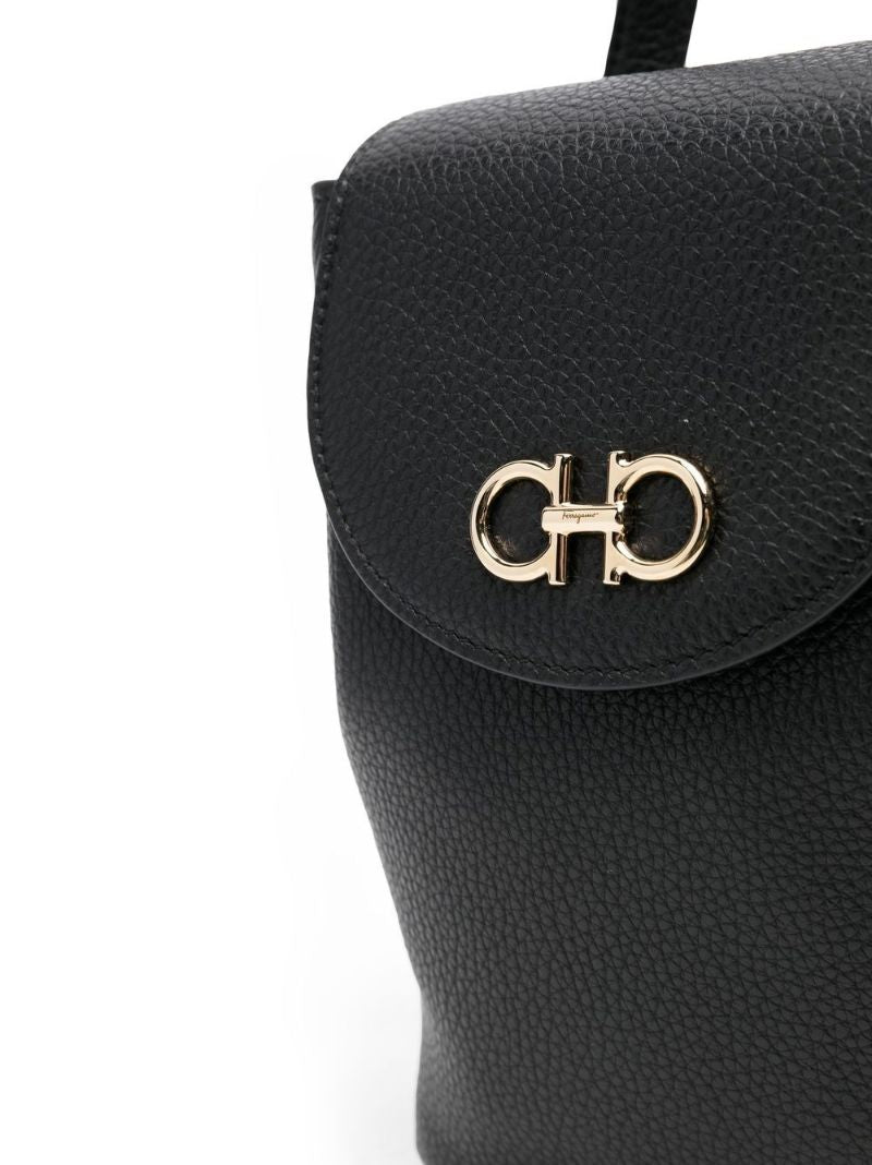 Black Gancini Motif Leather Backpack