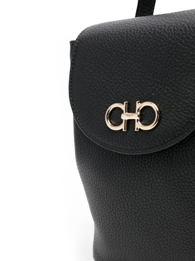Black Gancini Motif Leather Backpack