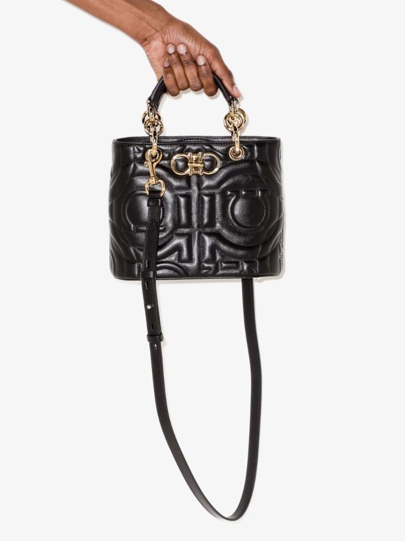 Black Gancini Quilted Leather Tote Bag
