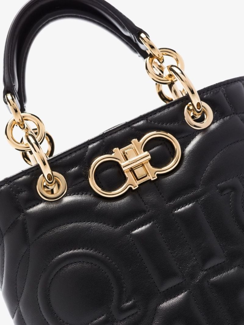 Black Gancini Quilted Leather Tote Bag