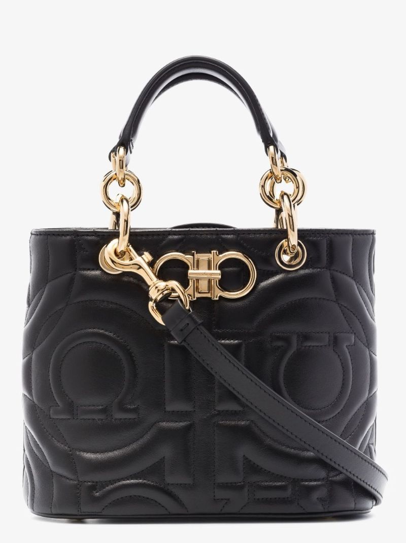Black Gancini Quilted Leather Tote Bag