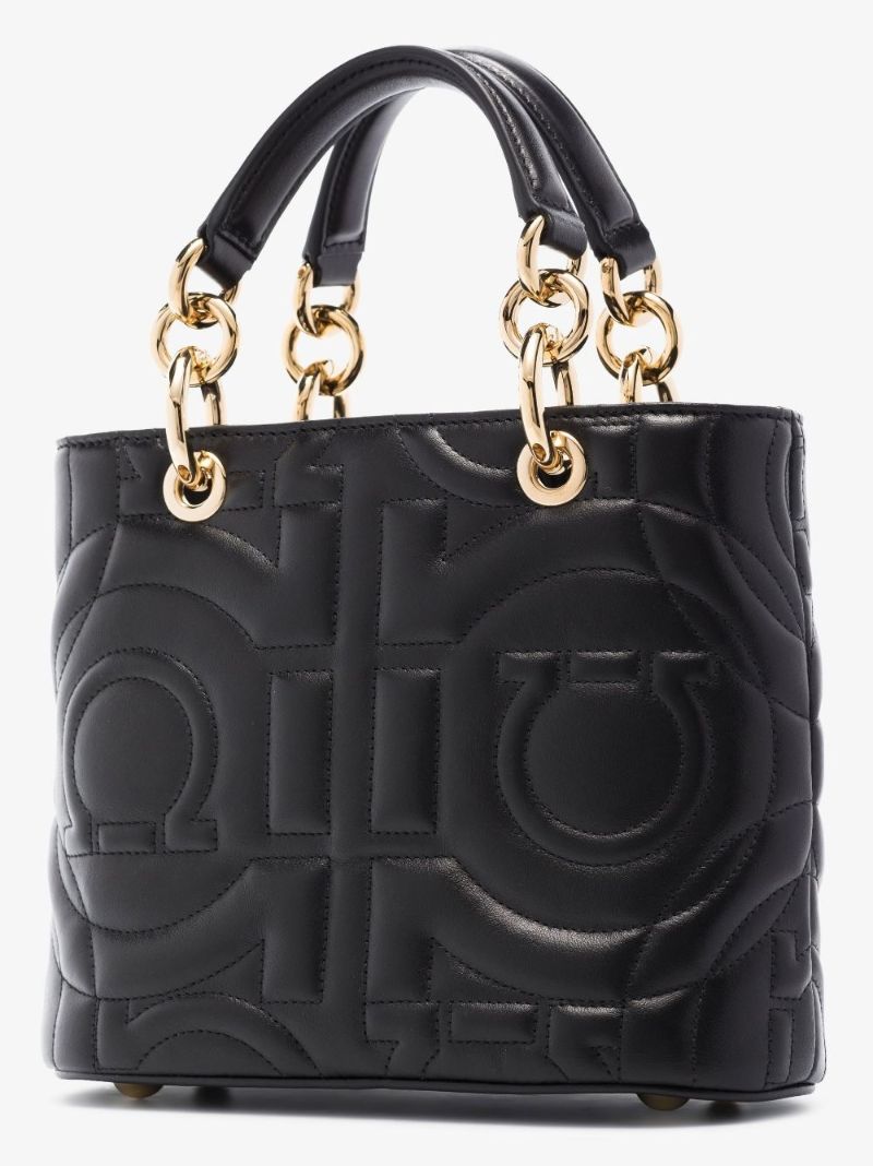 Black Gancini Quilted Leather Tote Bag