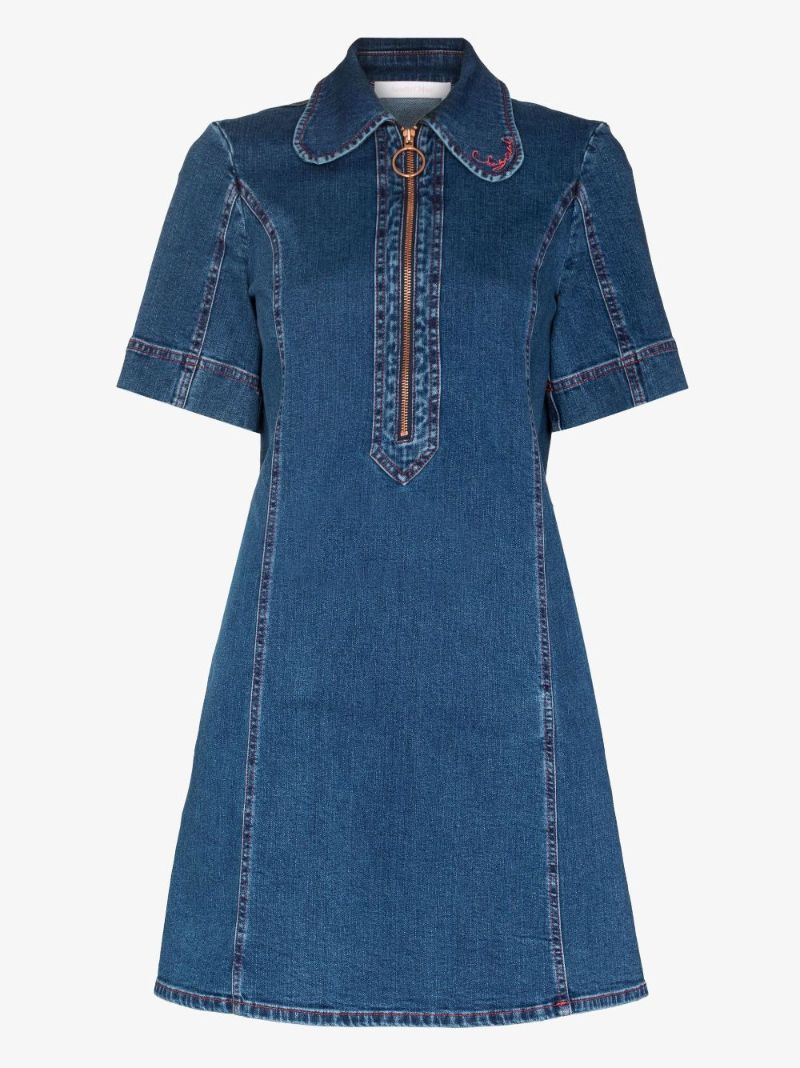 Blue Denim Collared Mini Dress